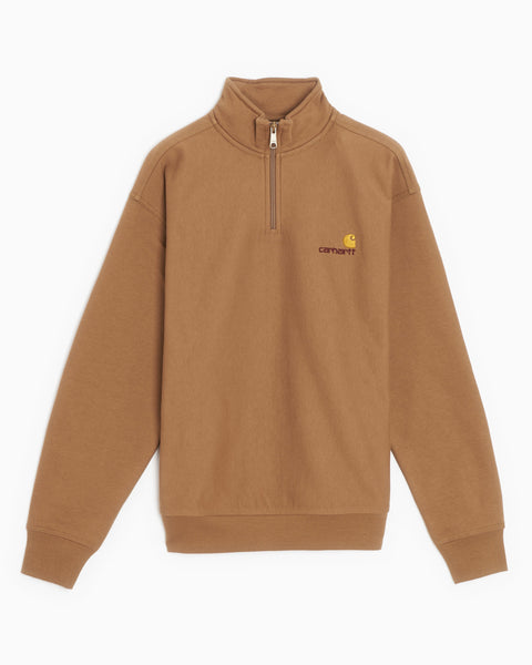 Carhartt WIP Half Zip American Script Sweatshirt Hamilton Brown