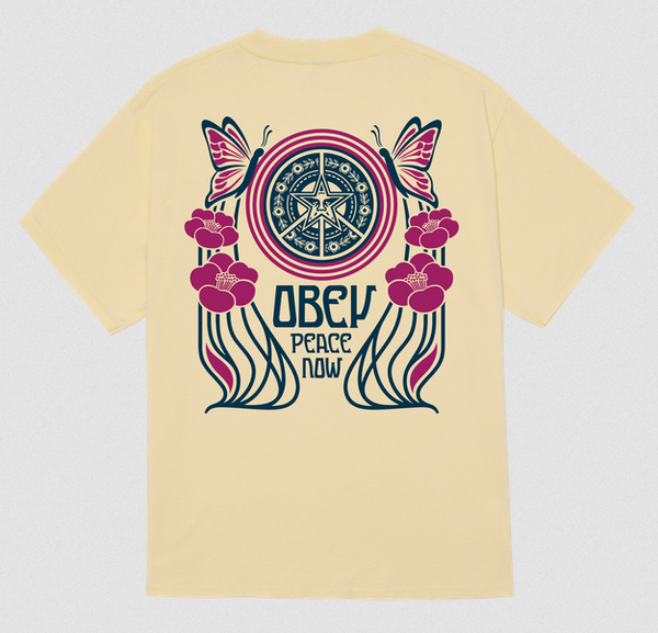 Obey Peace Now Butterflies Pale Yellow